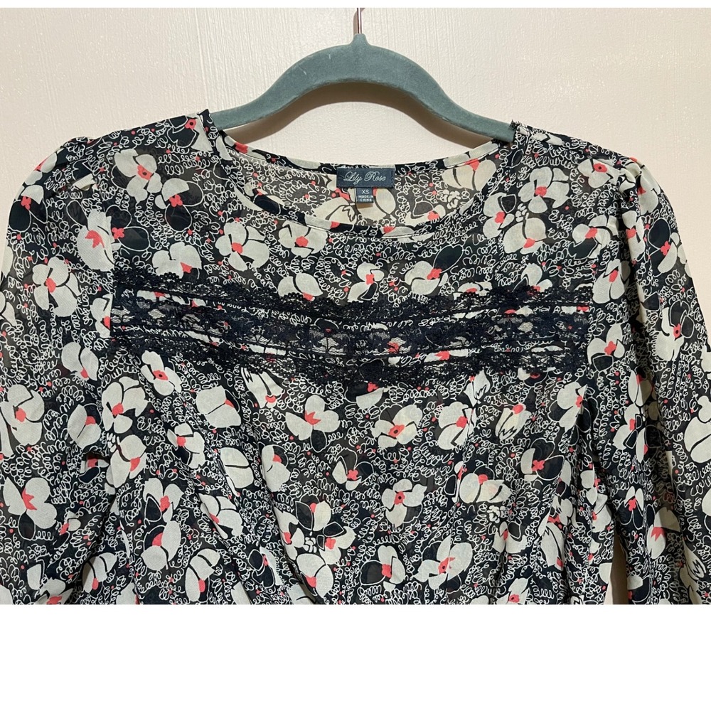Lily Rose Floral Lace Peplum Blouse Womens XS 3/4 Sleeve Top - Picture 3 of 8